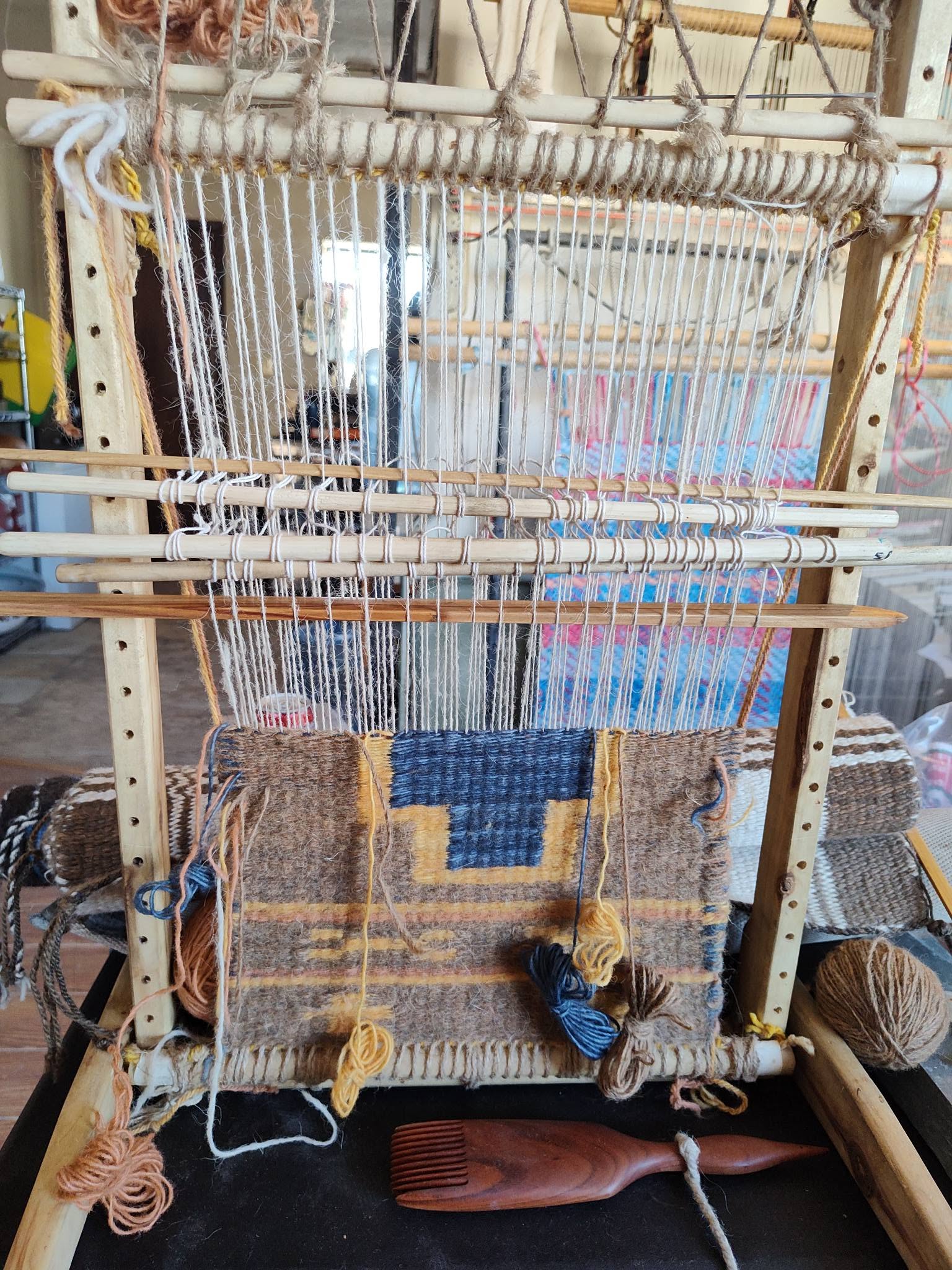In-progress weaving of handspun churro wool